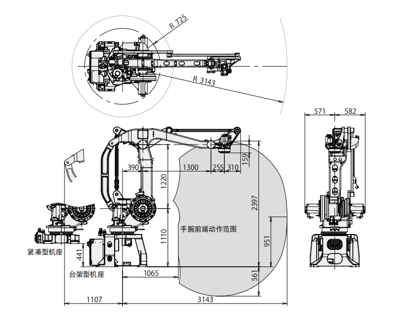 M-410iC/185碼垛機(jī)器人動作范圍